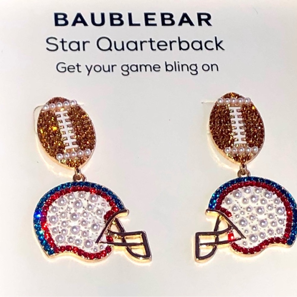 NIB! Football Helmet Earrings Rhinestones & Pearls - Picture 1 of 7
